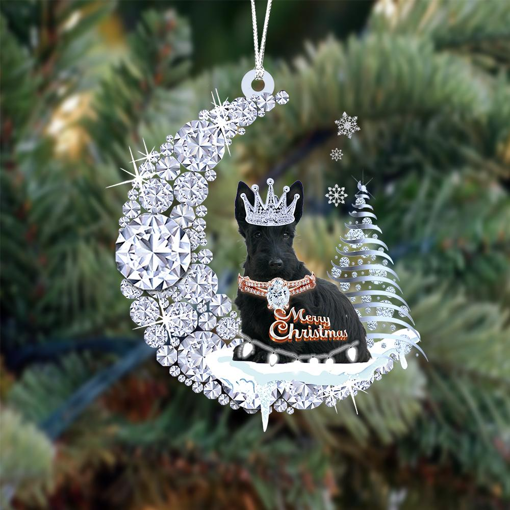 Personalized Scottish Terrier Diamond Moon Merry Christmas Mica Ornament - Best Gift For Dog Lovers, Dog Owners