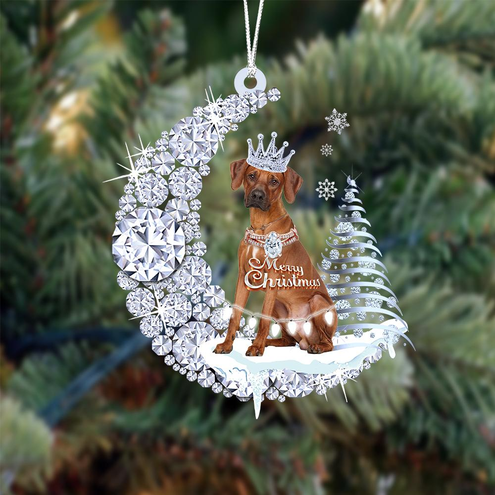 Personalized Rhodesian Ridgeback Diamond Moon Merry Christmas Mica Ornament - Best Gift For Dog Lovers, Dog Owners