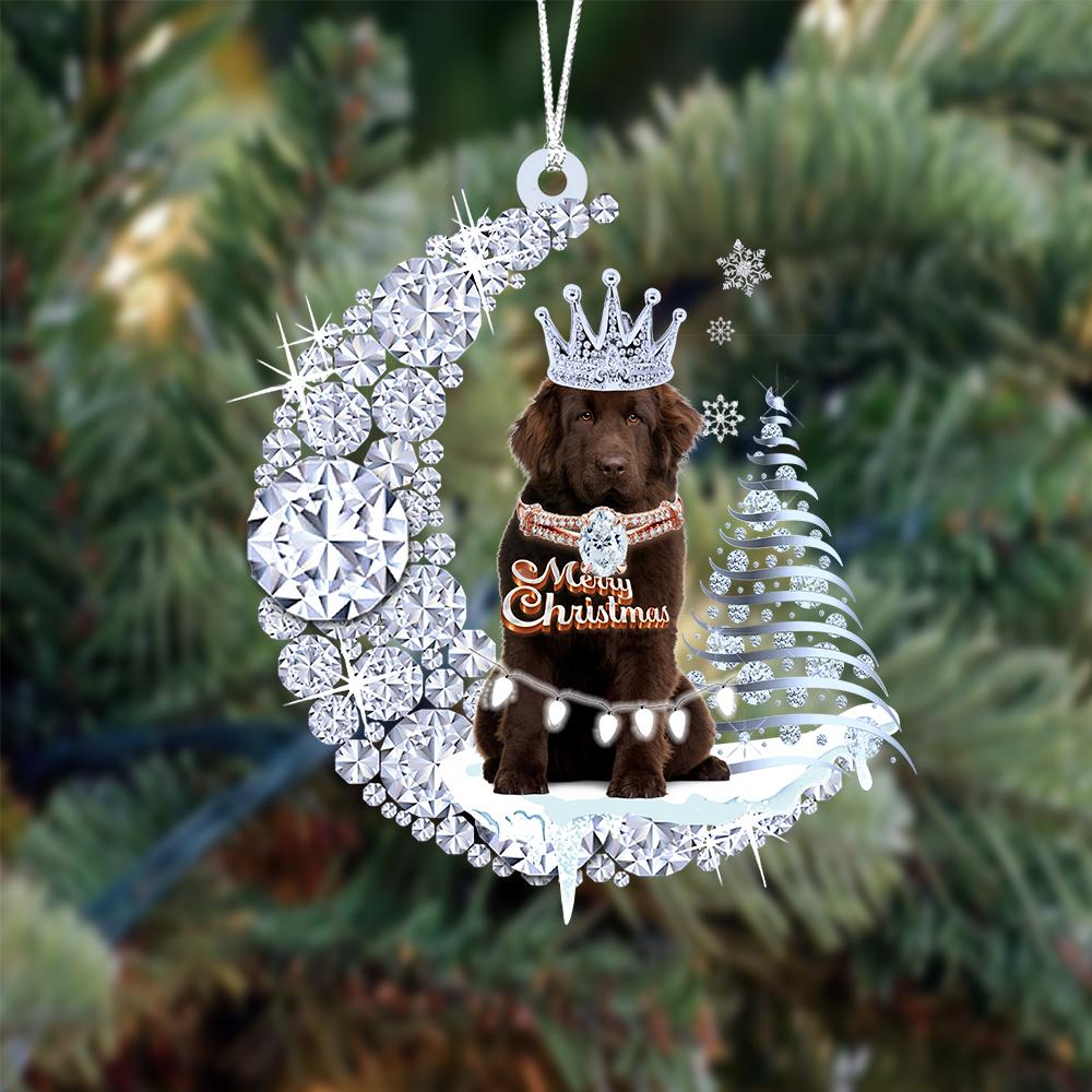 Personalized Newfoundland Diamond Moon Merry Christmas Mica Ornament - Best Gift For Dog Lovers, Dog Owners