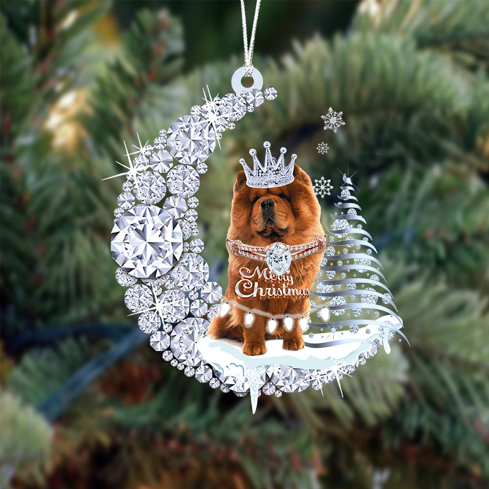 Personalized Chow Chow Diamond Moon Merry Christmas Mica Ornament - Best Gift For Dog Lovers, Dog Owners