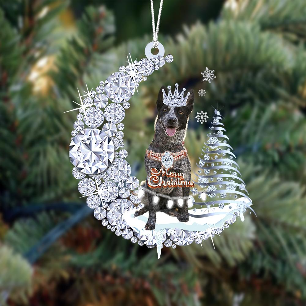 Personalized Blue Heeler Diamond Moon Merry Christmas Mica Ornament - Best Gift For Dog Lovers, Dog Owners