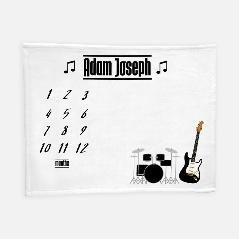 Rock and Roll Baby Milestone Blanket With Customized Name For Baby Boy Nursery, Son, Grandson