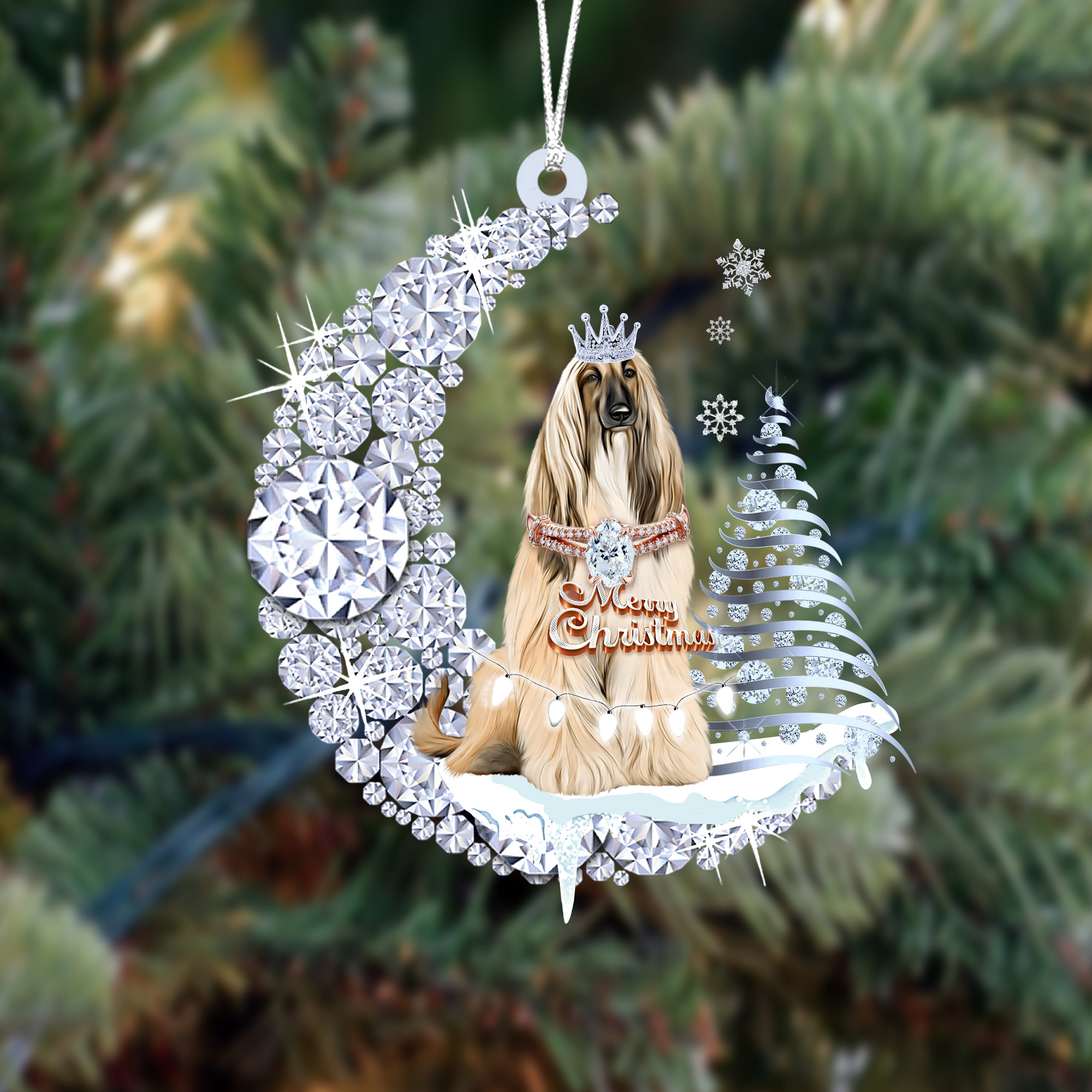 Personalized Afghan Hound Diamond Moon Merry Christmas Mica Ornament - Best Gift For Dog Lovers, Dog Owners