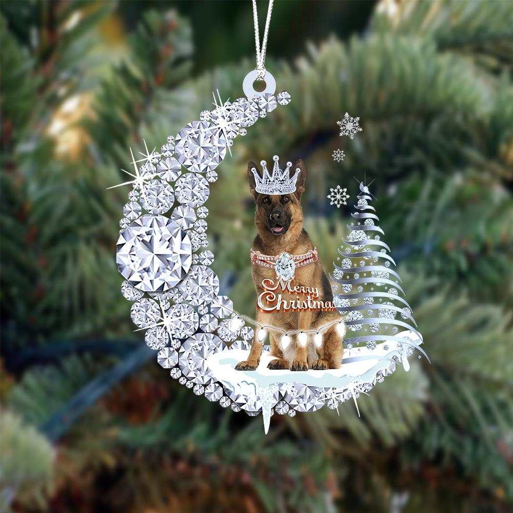 Personalized German Shepherd Diamond Moon Merry Christmas Mica Ornament - Best Gift For Dog Lovers, Dog Owners