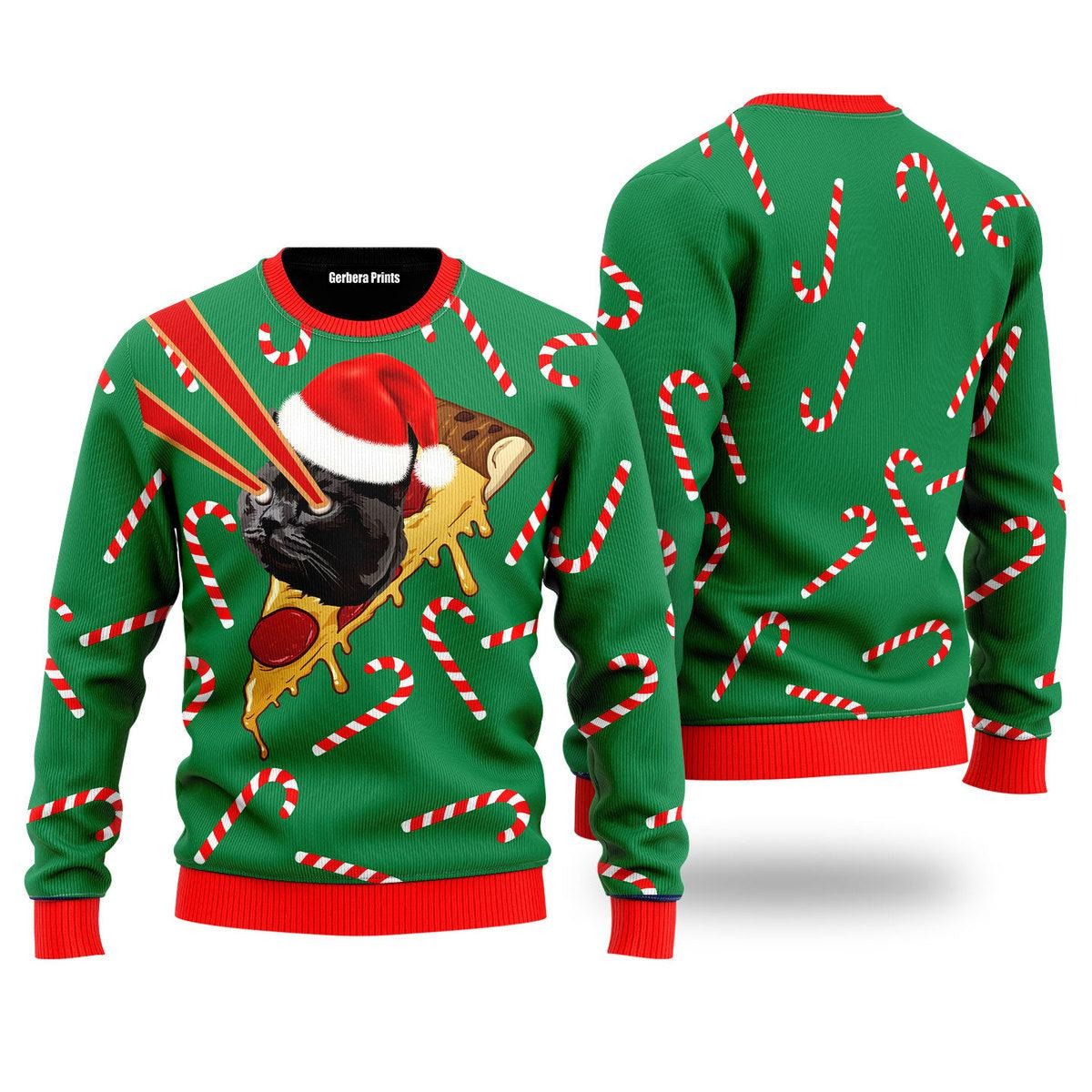 Pizza Cat With Laser Eyes Ugly Sweater For Men & Women, Perfect Outfit For Christmas New Year Autumn Winter