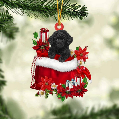Custom Poodle In Red Gift Bag Acrylic Christmas Ornament, Personalized Name Christmas Gift For Dog Lovers, Dog Mom