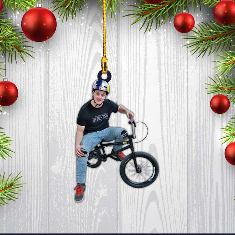 Custom Photo Acrylic Ornament Biker For Biker Lovers, Bicycle Moto Cross Christmas Ornament For Men