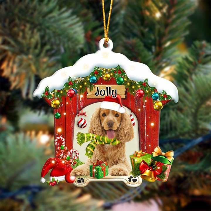 Personalized Name Cocker Spaniel In Red Wood House Acrylic Christmas Ornament Gift For Dog Lovers, Dog Mom