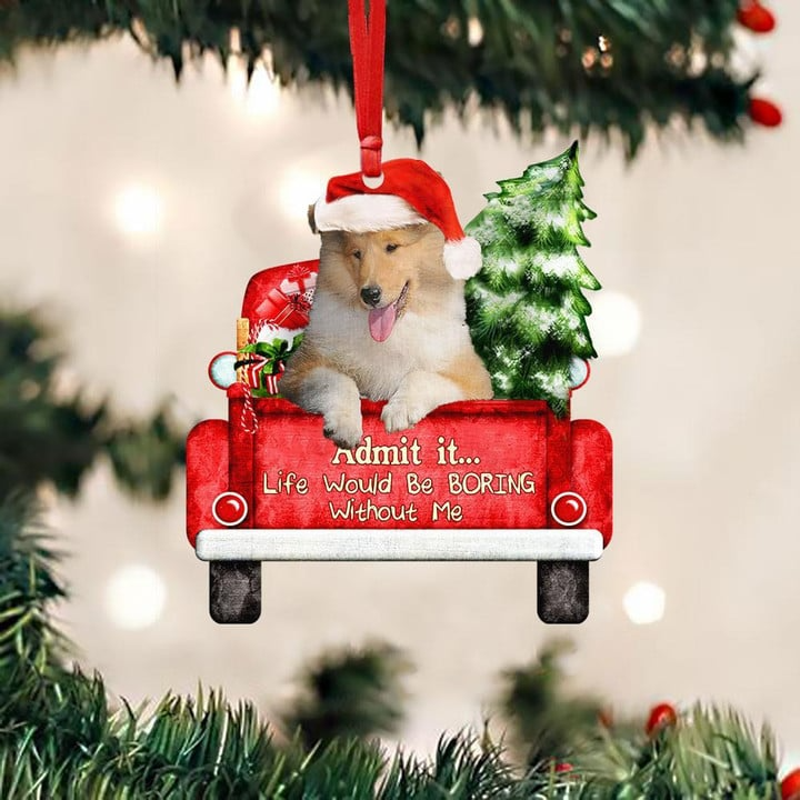 Personalized Photo Rough Collie On The Red Truck Acrylic Christmas Ornament, Custom Christmas Gift For Dog Lovers, Dog Owners