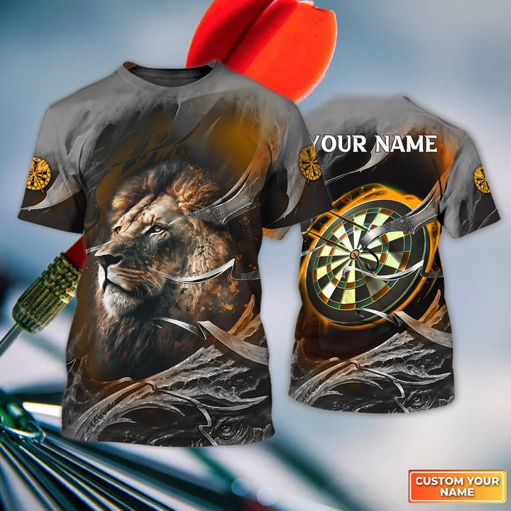 Customized Darts T Shirt, Bullseye Dartboard Personalized Name Lion And Darts T Shirt For Men - Perfect Gift For Darts Lovers, Darts Players