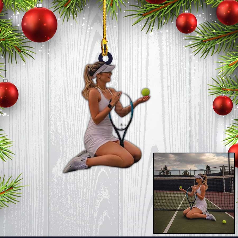 Custom Photo Tennis Girl Christmas Ornament, Tennis Man Acrylic Ornament For Him