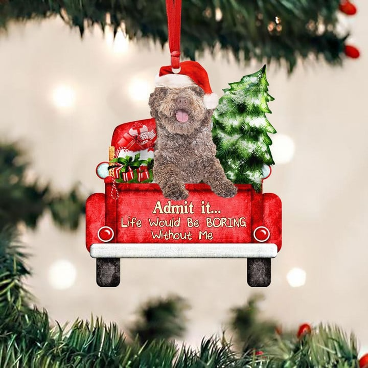 Personalized Photo Lagotto Romagnolo On The Red Truck Acrylic Christmas Ornament, Custom Christmas Gift For Dog Lovers, Dog Owners