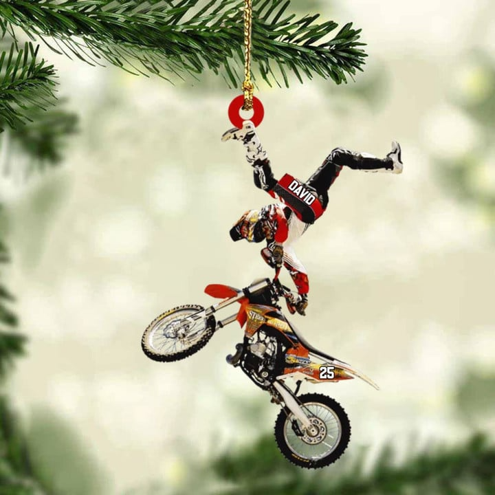 Personalized Flying Motocross Acrylic Ornament For Christmas Decor, Custom Name Acrylic Ornament For Bikers