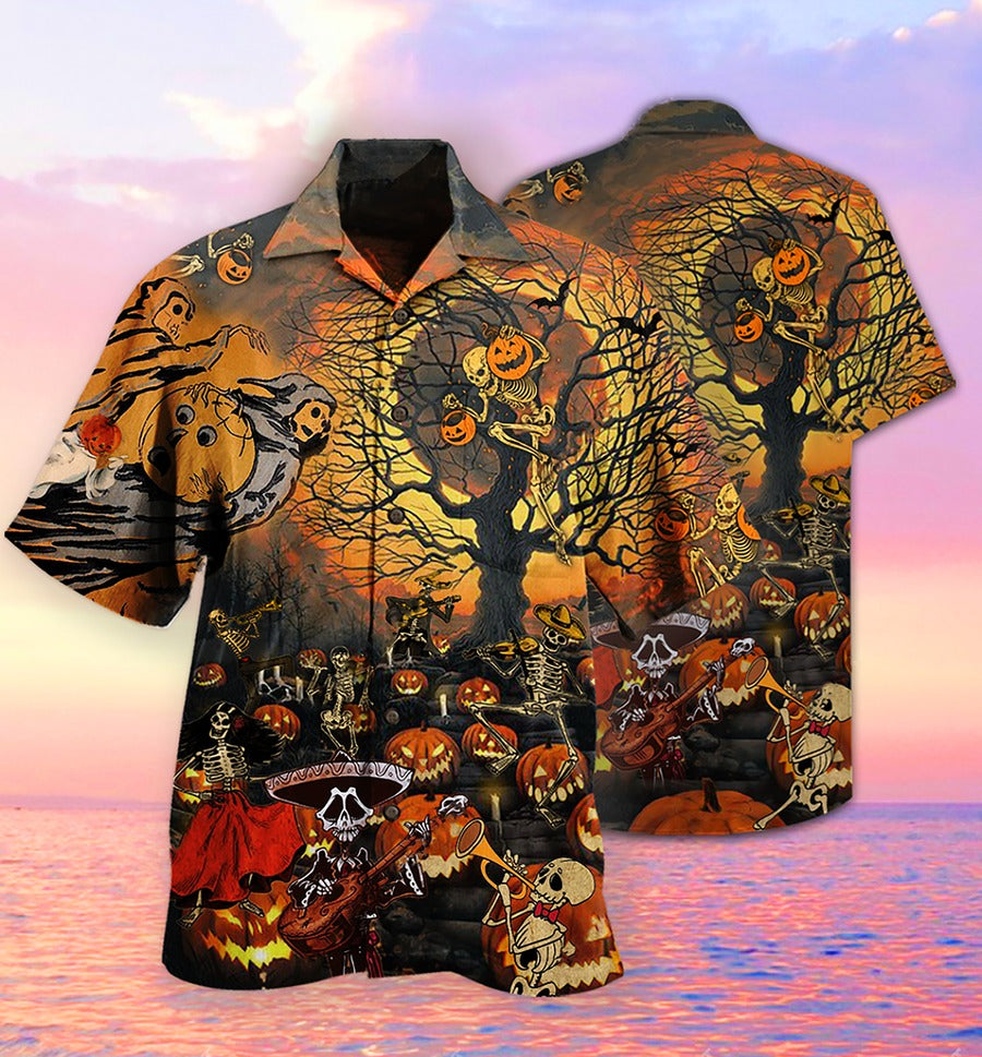 Halloween Hawaiian Shirt, Halloween Skull Darkness, Skeleton Pumpkin Scary Aloha Shirt For Men & Women - Halloween Gift For Members Family, Friends