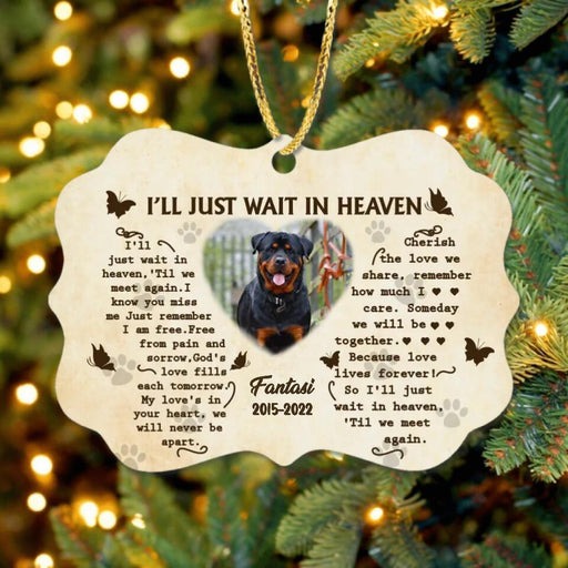 Customized Dog Photo Aluminum Ornament, Custom Pet Photo Aluminum Ornament, I'll Just Wait In Heaven - Memorial Gift For Dog Lovers, Pet Lovers