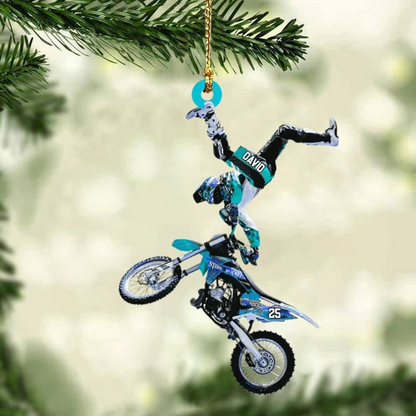 Personalized Flying Motocross Acrylic Ornament For Christmas Decor, Custom Name Acrylic Ornament For Bikers