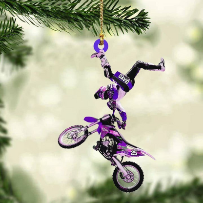 Personalized Flying Motocross Acrylic Ornament For Christmas Decor, Custom Name Acrylic Ornament For Bikers