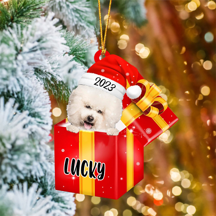 Customized Bichon Frise In Red Gift Box Acrylic Christmas Ornament Personalized Pet Christmas Ornament - Gift For Dog Lovers, Pet Lovers