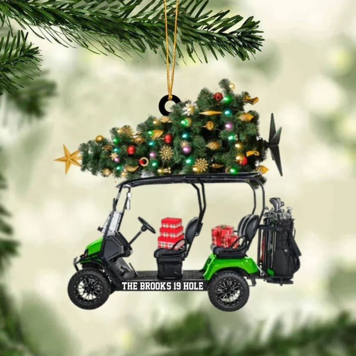 Custom Text Golf Cart Family With Acrylic Christmas Ornament - Christmas Gift For Golfers, Golf Lovers