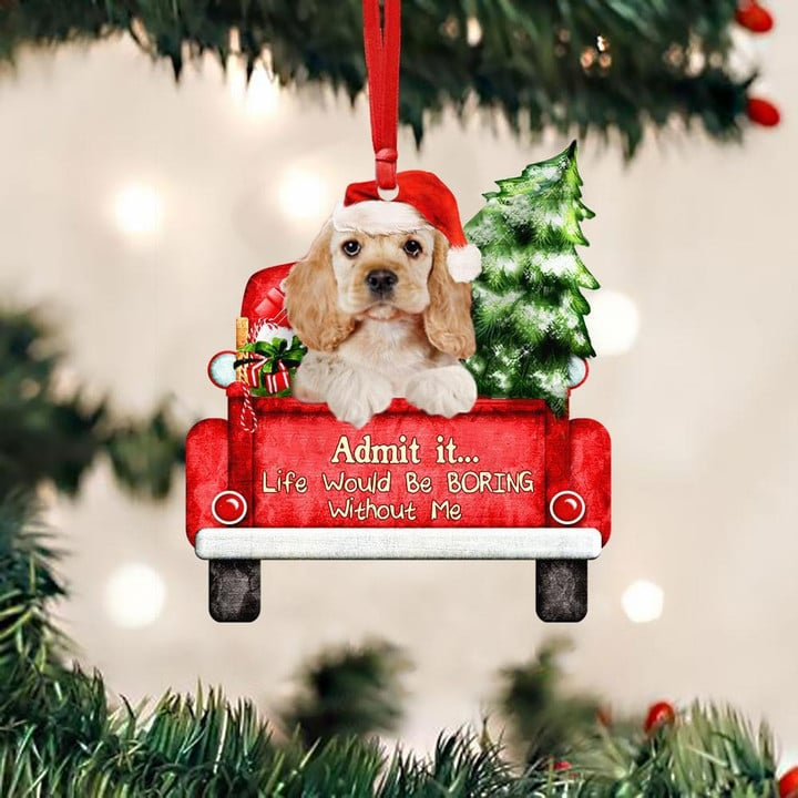 Personalized Photo Cocker Spaniel On The Red Truck Acrylic Christmas Ornament, Custom Christmas Gift For Dog Lovers, Dog Owners