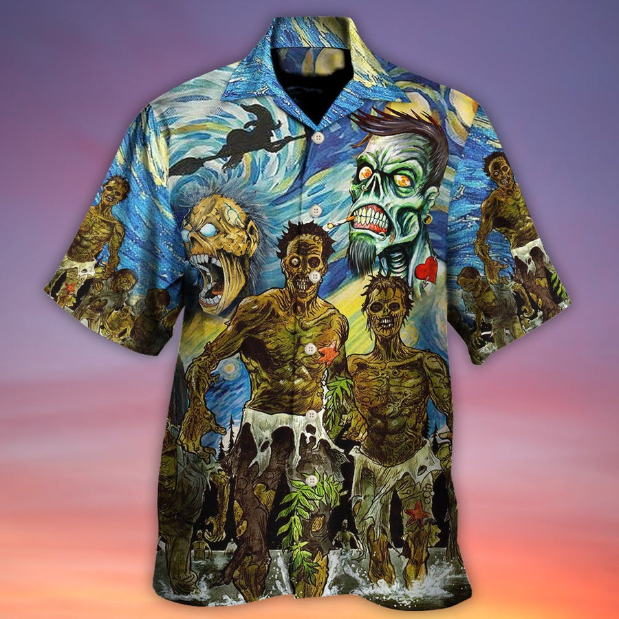 Halloween Zombie Hawaiian Shirt, Halloween Witch Crazy Starry Night Funny Boo Aloha Shirt For Men & Women - Halloween Gift For Members Family, Friends