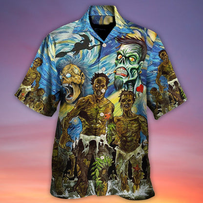 Halloween Zombie Hawaiian Shirt, Halloween Witch Crazy Starry Night Funny Boo Aloha Shirt For Men & Women - Halloween Gift For Members Family, Friends