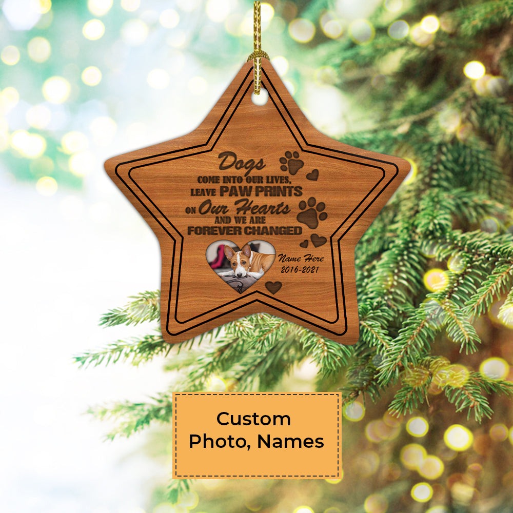 Custom Dog Photo Ceramic Ornament, Custom Pet Photo Ornament,  Dogs Come Into Our Lives - Christmas Ornament Gift For Cat Lovers, Pet Lovers
