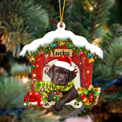 Personalized Name Chocolate Labrador In Red Wood House Acrylic Christmas Ornament Gift For Dog Lovers, Dog Mom