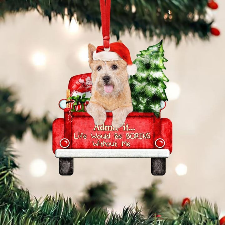 Personalized Photo Norwich Terrier On The Red Truck Acrylic Christmas Ornament, Custom Christmas Gift For Dog Lovers, Dog Owners