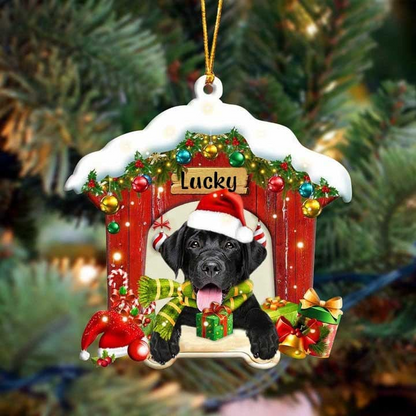 Personalized Name Chocolate Labrador In Red Wood House Acrylic Christmas Ornament Gift For Dog Lovers, Dog Mom