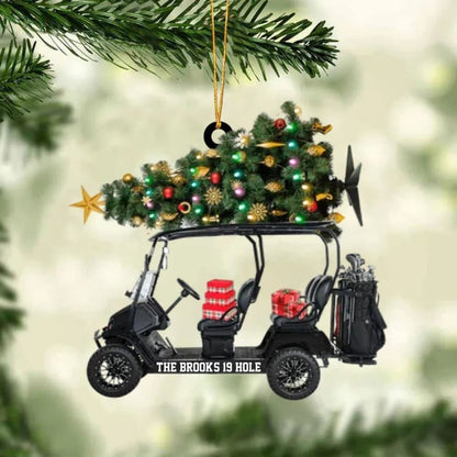 Custom Text Golf Cart Family With Acrylic Christmas Ornament - Christmas Gift For Golfers, Golf Lovers