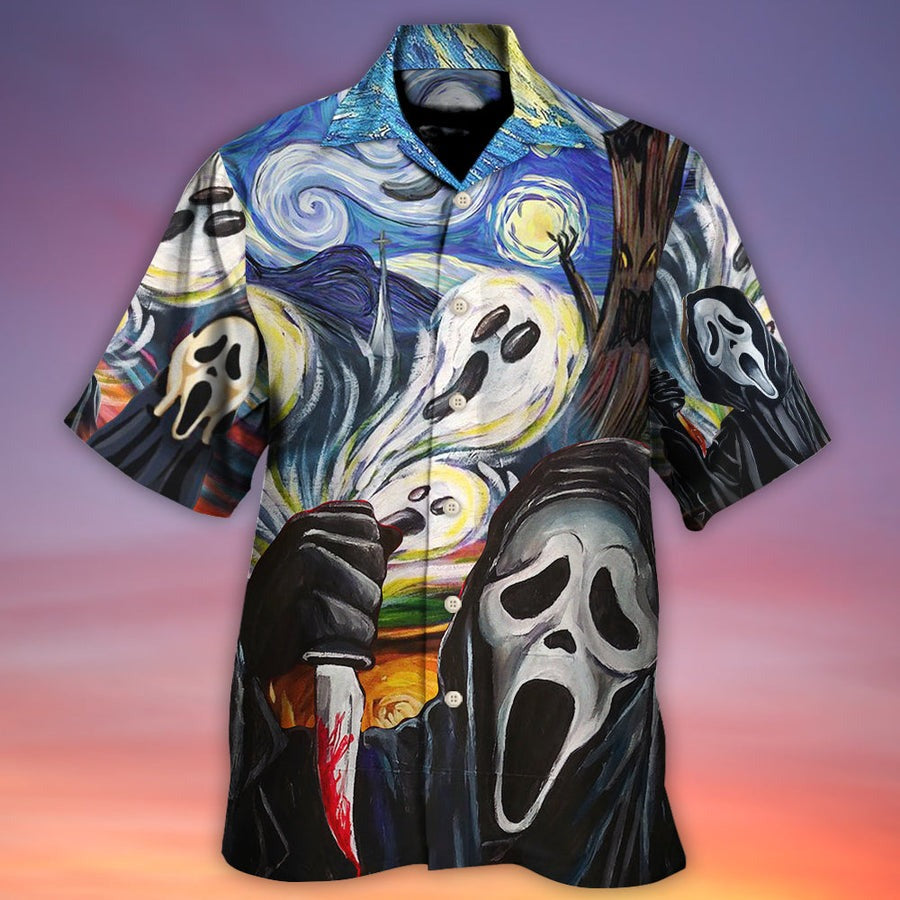 Halloween Hawaiian Shirt, Halloween Ghost Scream Starry Night Funny Boo Aloha Shirt For Men & Women - Halloween Gift For Members Family, Friends