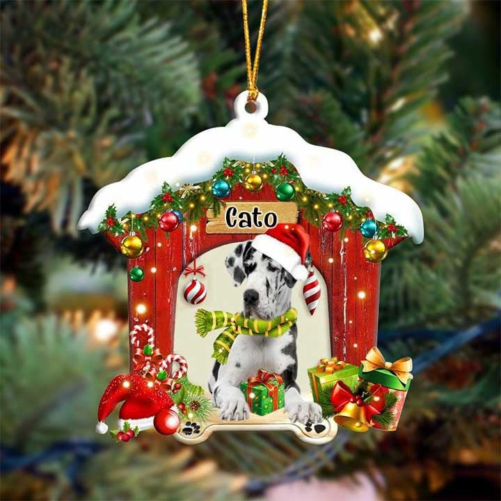 Personalized Name Great Dane In Red Wood House Acrylic Christmas Ornament Gift For Dog Lovers, Dog Mom