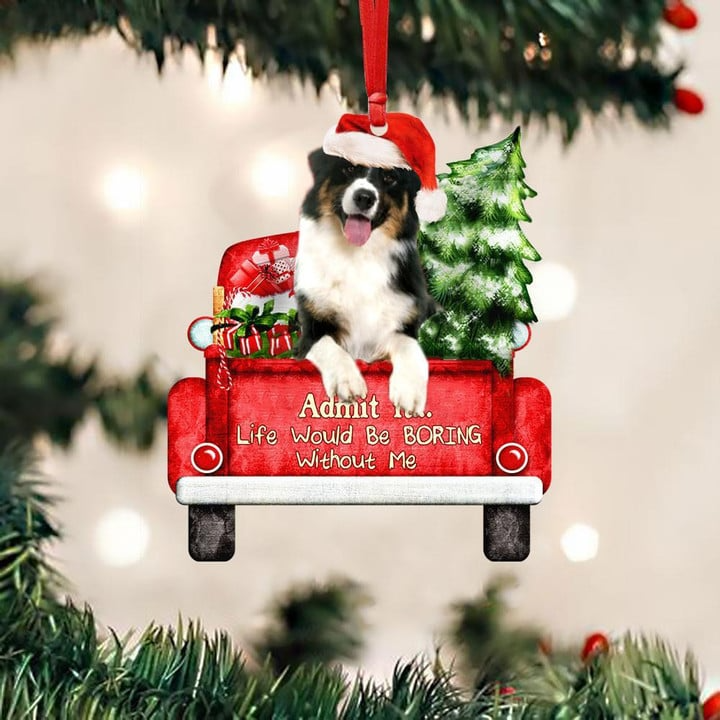 Personalized Photo Australian Shepherd On The Red Truck Acrylic Christmas Ornament, Custom Christmas Gift For Dog Lovers, Dog Owners