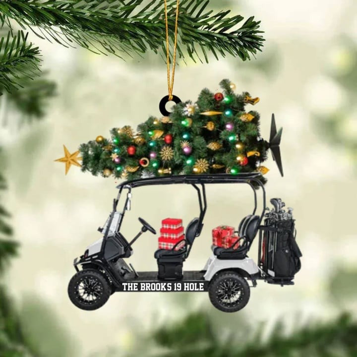 Custom Text Golf Cart Family With Acrylic Christmas Ornament - Christmas Gift For Golfers, Golf Lovers