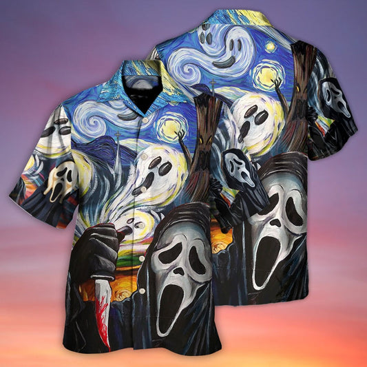 Halloween Hawaiian Shirt, Halloween Ghost Scream Starry Night Funny Boo Aloha Shirt For Men & Women - Halloween Gift For Members Family, Friends