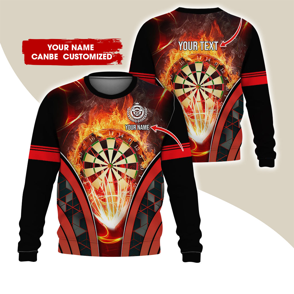 Customized Name & Text Darts Sweatshirt, Personalized Name Red Dartboard Flame Sweatshirt For Men & Women - Gift For Darts Lovers, Darts Players