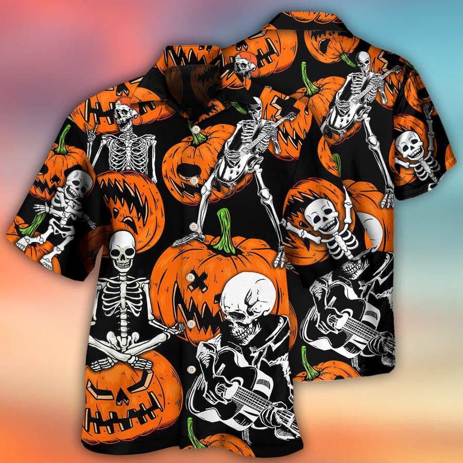Halloween Hawaiian Shirt, Halloween Skeleton Pumpkin Scary Aloha Shirt For Men & Women - Halloween Gift For Members Family, Friends