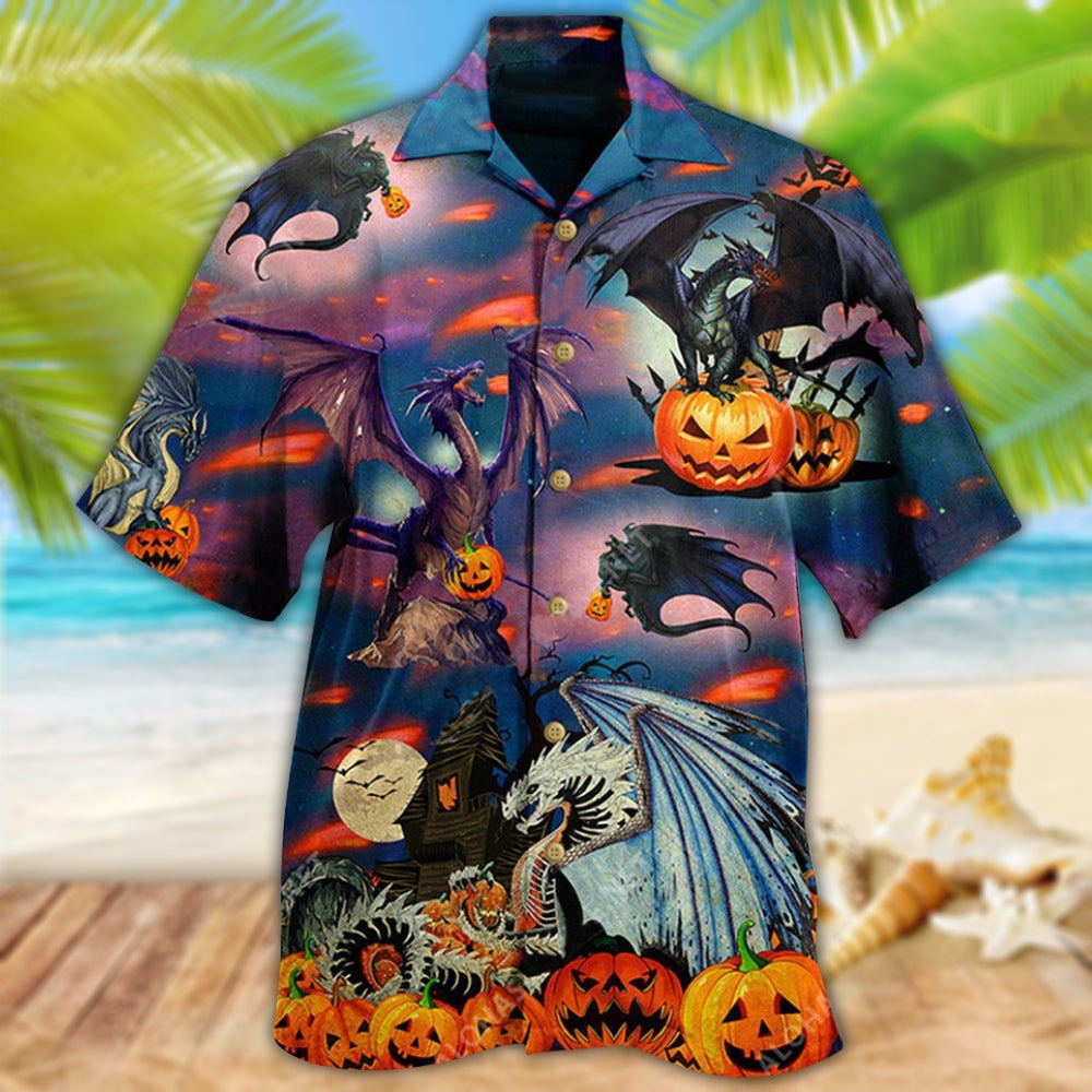 Halloween Dragon Hawaiian Shirt, Scary Pumpkin, Halloween Scaredy Aloha Shirt For Men & Women - Halloween Gift For Members Family, Friends