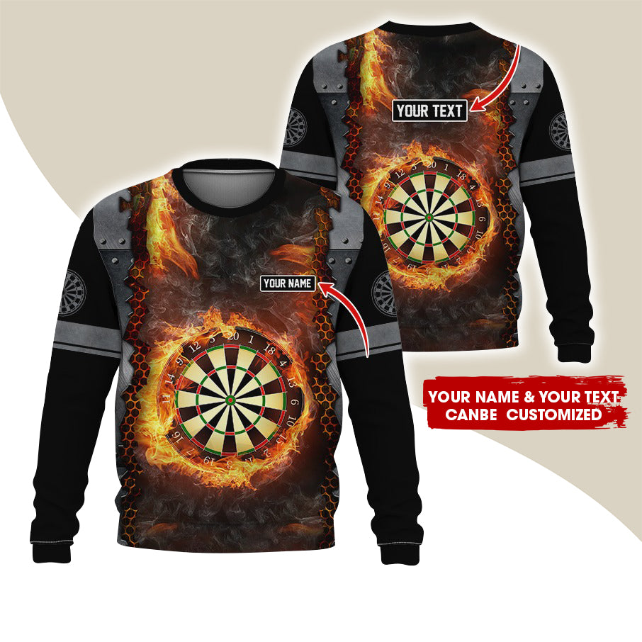 Customized Name & Text Darts Sweatshirt, Personalized Dartboard Flame Sweatshirt For Men & Women - Gift For Darts Lovers, Darts Players