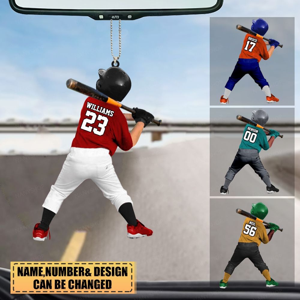 Customized Photo Baseball Young Players Acrylic Car Ornament Gift For Baseball Lovers, Son, Young Player, Grandson - Home Run Car Ornament Decor
