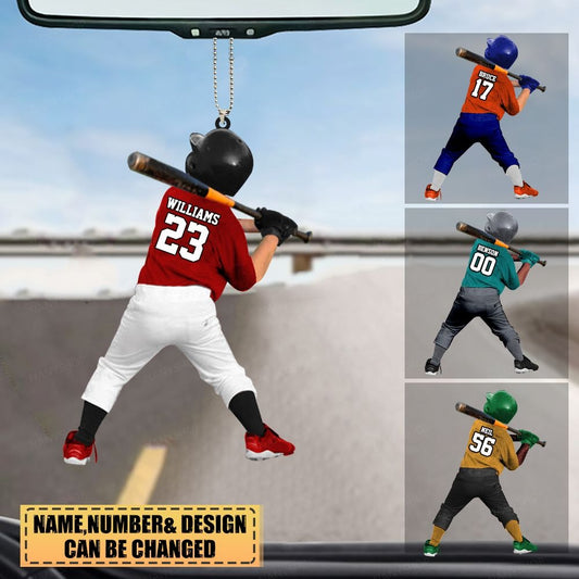Customized Photo Baseball Young Players Acrylic Car Ornament Gift For Baseball Lovers, Son, Young Player, Grandson - Home Run Car Ornament Decor