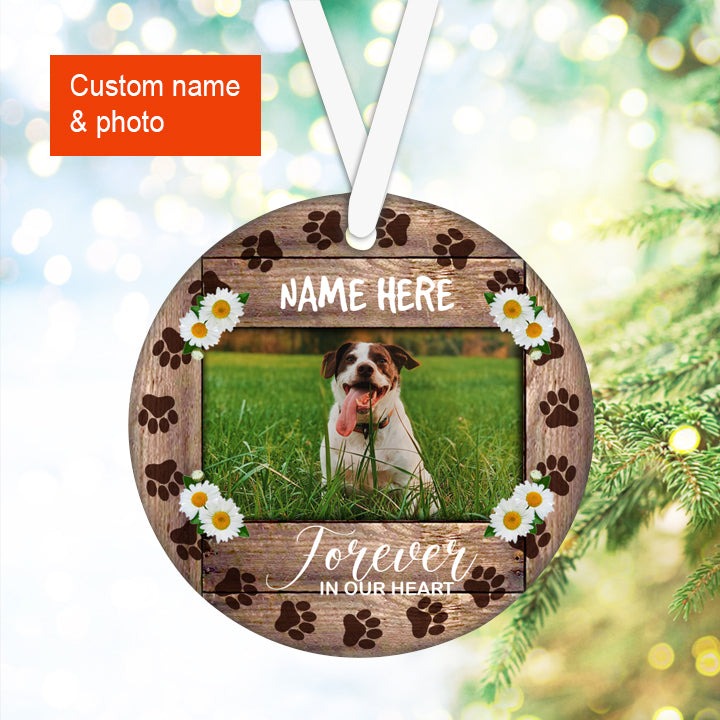 Custom Dog Photo Ceramic Ornament, Custom Pet Photo Ornament, Forever In Our Heart - Christmas Ornament Gift For Dog Lovers, Pet Lovers