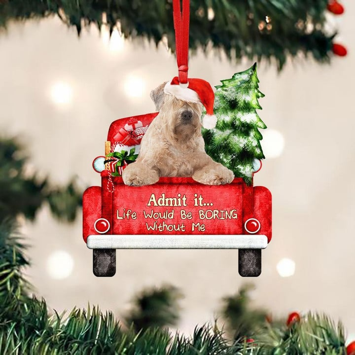 Personalized Photo Soft Coated Wheaten Terrier On The Red Truck Acrylic Christmas Ornament, Custom Christmas Gift For Dog Lovers, Dog Owners