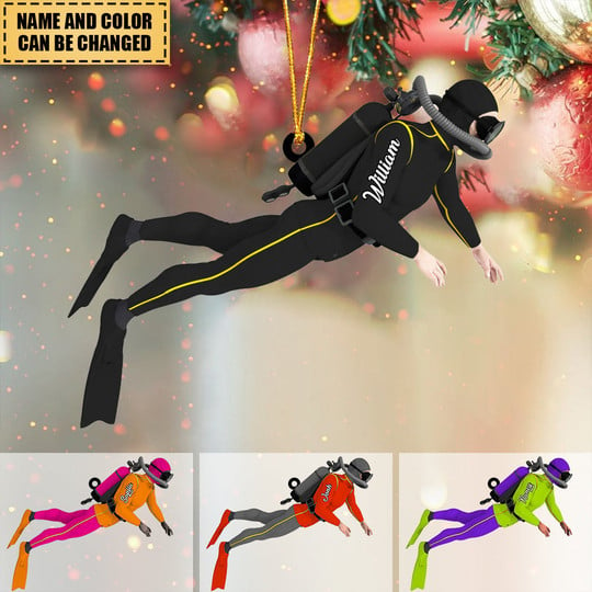 Personalized Diver Acrylic Christmas Ornament, Scuba Diving Ornaments For Diving Lovers, Divers, Christmas Gifts