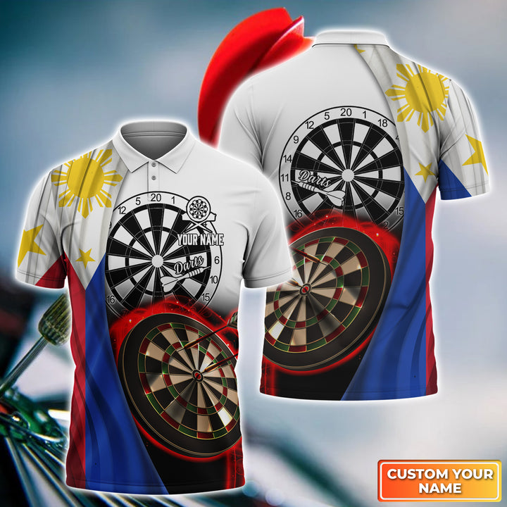 Customized Name Darts Men Polo Shirt, Philippine Flag Darts Polo Shirt - Gift For Darts Players, Darts Lovers