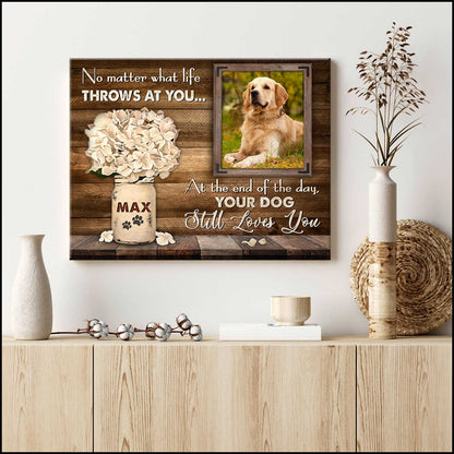 Custom Name & Photo Dog Premium Wrapped Landscape Canvas, Hydrangeas Flower Pet Photo Personalized Dog Canvas - Perfect Gift For Dog Lovers, Family