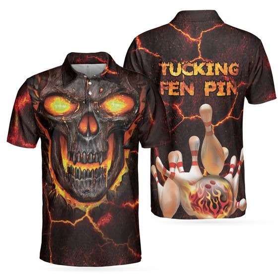 Bowling Men Polo Shirt - Tucking Fen Pin Polo Shirt, Skull Bowling Scary Halloween Bowling Polo Shirt - Gift For Friend, Family, Bowling Lovers