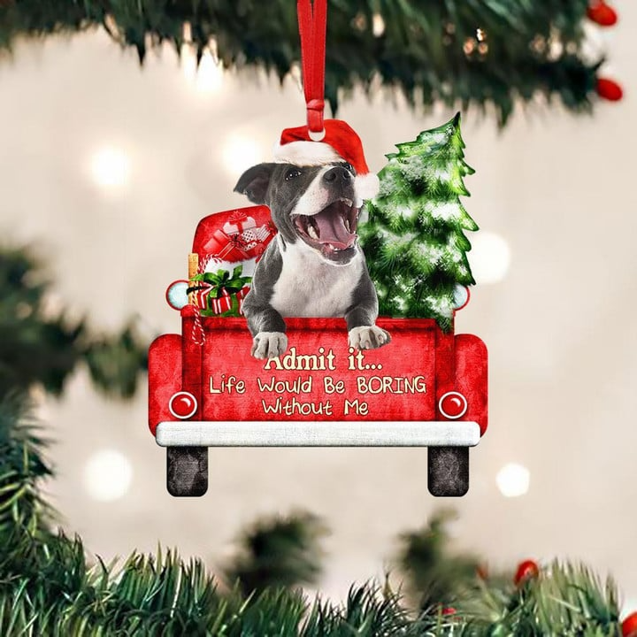 Customized Photo Staffordshire Bull Terrier On The Red Truck Acrylic Christmas Ornament, Personalized Christmas Gift For Dog Lovers, Dog Owners