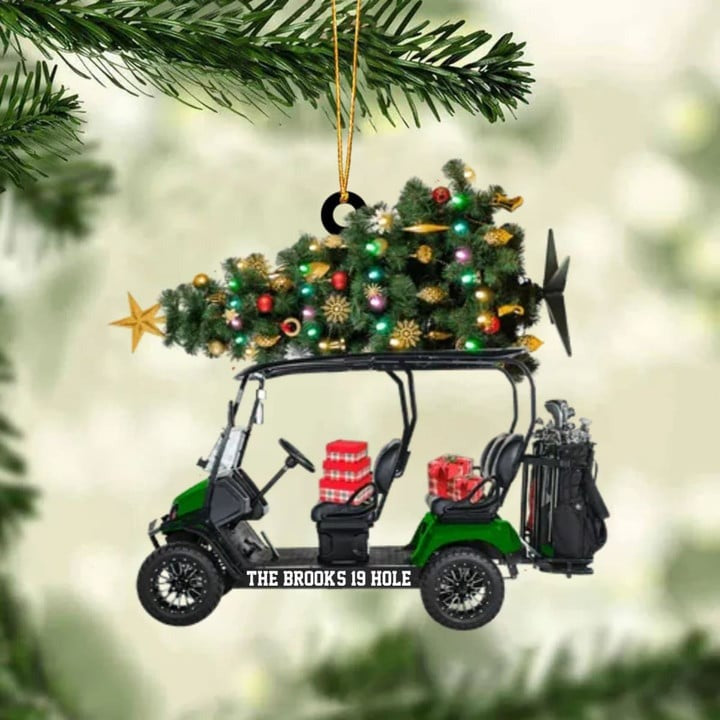 Custom Text Golf Cart Family With Acrylic Christmas Ornament - Christmas Gift For Golfers, Golf Lovers